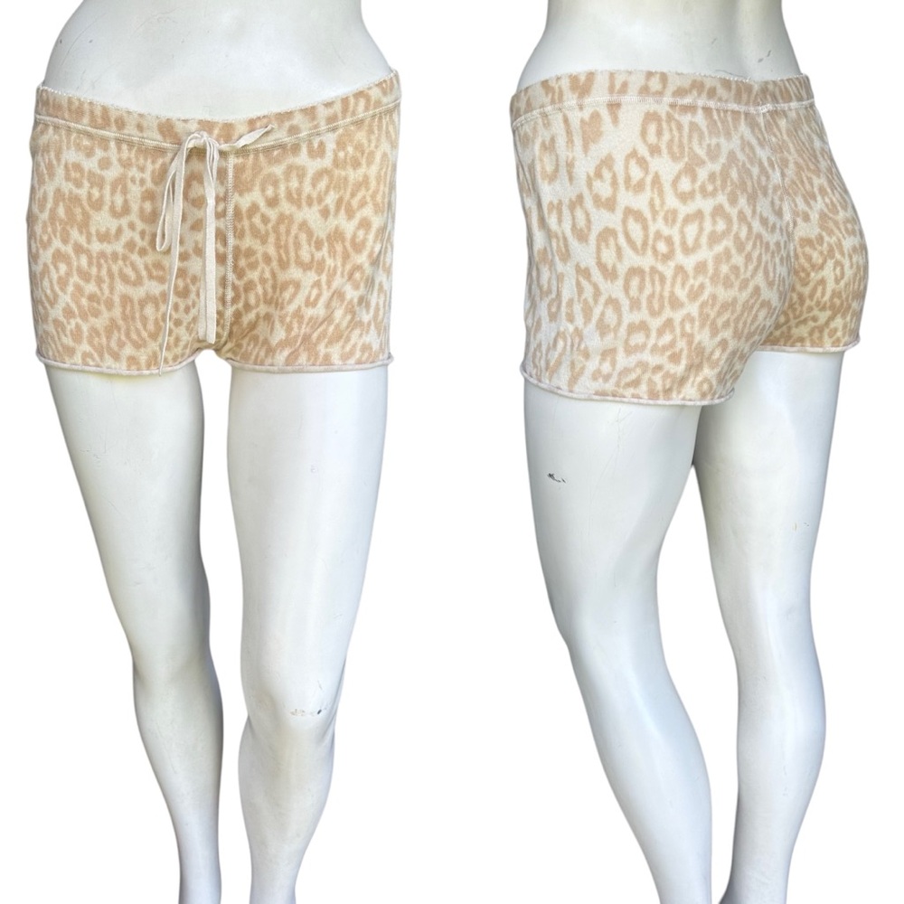 Banana Republic Tan & Cream Leopard Print Silk Blend Drawstring Lounge Shorts